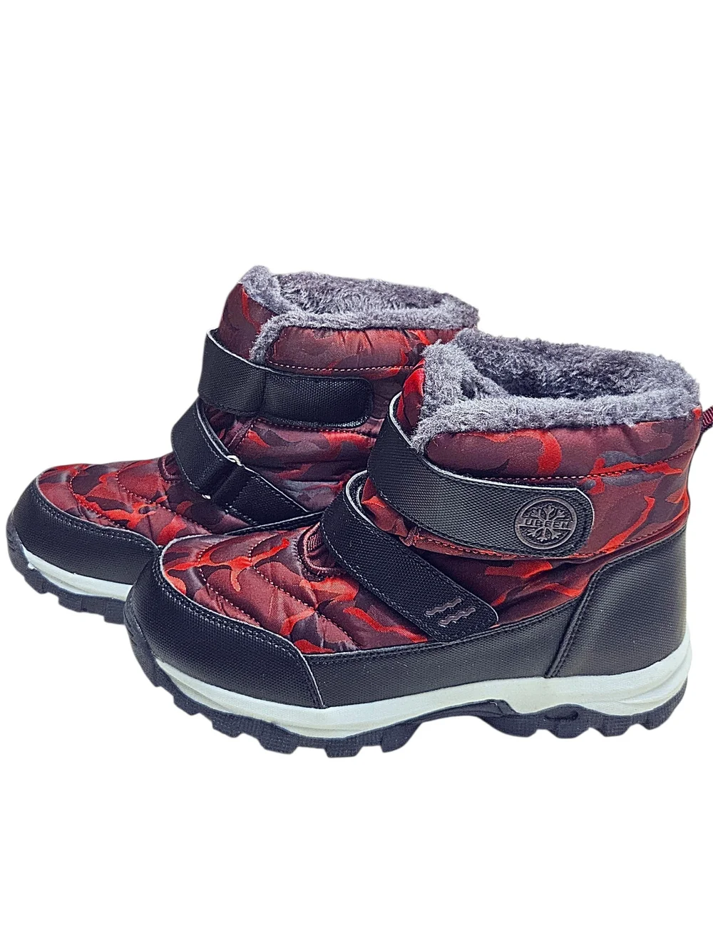 Kids Size 4Y Red Camo Insulated Winter Snow Boots